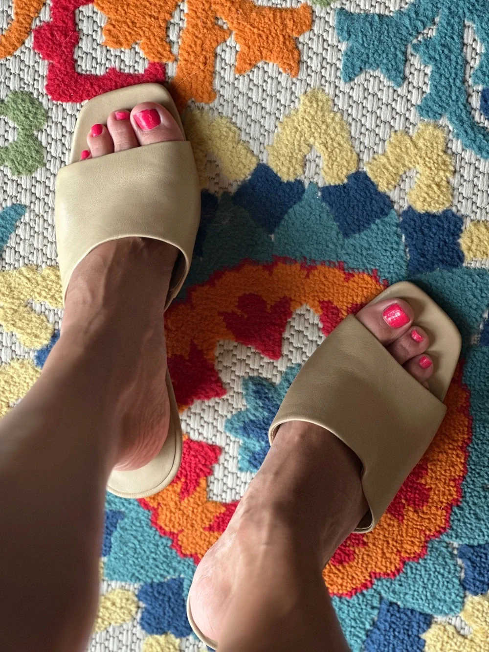 Vince Pia Leather Slide Wedge Sandals Beige Nude Square Toe Size 10M